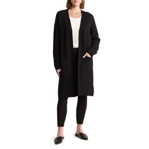 By Design Mel Pocket Open Front Cardigan Sweater‎ Duster Pockets Black XS NWT